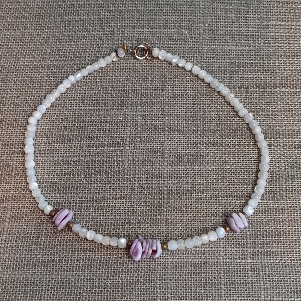 Mother of Pearl Purple Shell Ankle Bracelet 10" Long Anklet Vintage